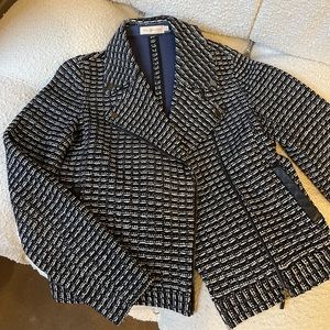 Tory Burch Raffia / Tweed Knit Moto Jacket